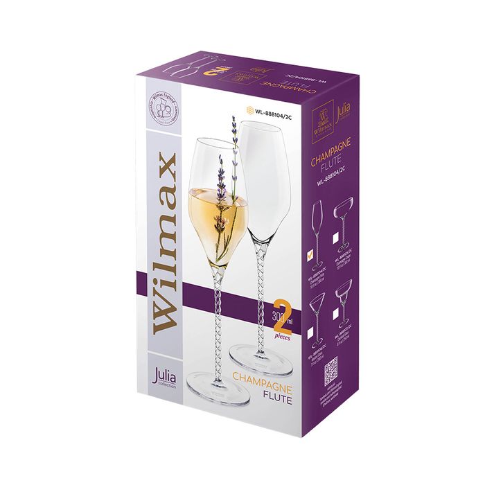 Elegant Julia champagne flute set, 300ML, lead-free crystalline glass, perfect for celebrations and special occasions.