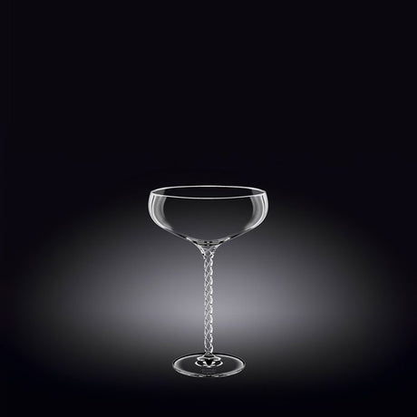 Elegant set of 2 Julia 300ml champagne saucers made from lead-free crystalline glass, perfect for toasting special occasions.