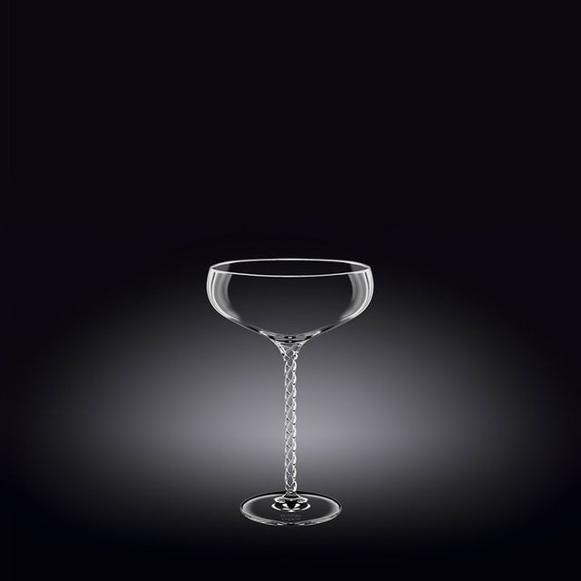 Elegant set of 2 Julia 300ml champagne saucers made from lead-free crystalline glass, perfect for toasting special occasions.