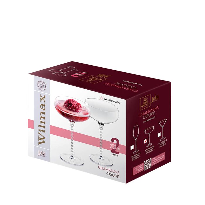 Elegant set of 2 lead-free crystalline champagne saucers, each 300ml, perfect for celebratory toasts and cocktails.