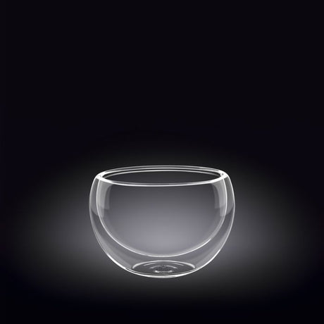 Clear thermo glass bowl (250ml) with double wall for temperature insulation, perfect for serving hot or cold foods.