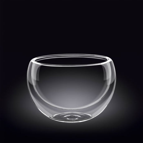 Elegant 700ml double-walled thermo glass bowl for hot and cold dishes, enhancing presentation and insulation.