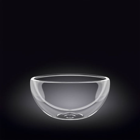 Double-walled 300ml thermo glass bowl perfect for hot and cold dishes, showcasing food while providing thermal insulation.