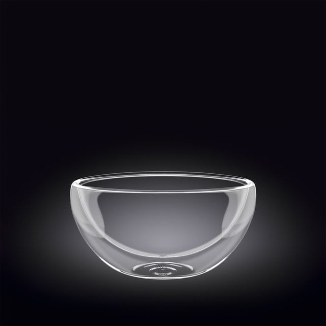 Double-walled 300ml thermo glass bowl perfect for hot and cold dishes, showcasing food while providing thermal insulation.