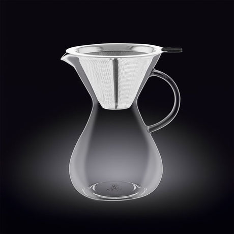 Elegant 700ml coffee decanter with filter, made from durable thermo borosilicate glass for hot and cold beverages.