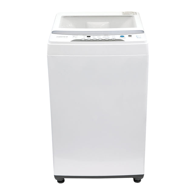 Top-load Parmco 5.5KG washing machine in white with 8 wash cycles, child lock, and efficient cleaning features.