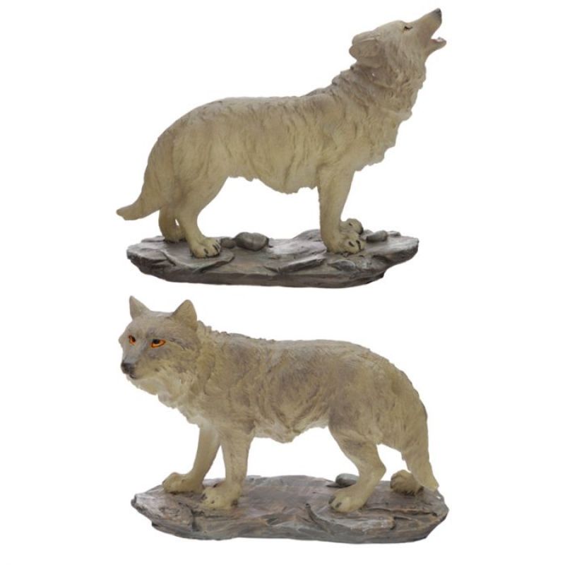 "Set of 2 elegant moonlight wolf figurines, each 12.5-13.5 cm tall, showcasing intricate details and majestic design."