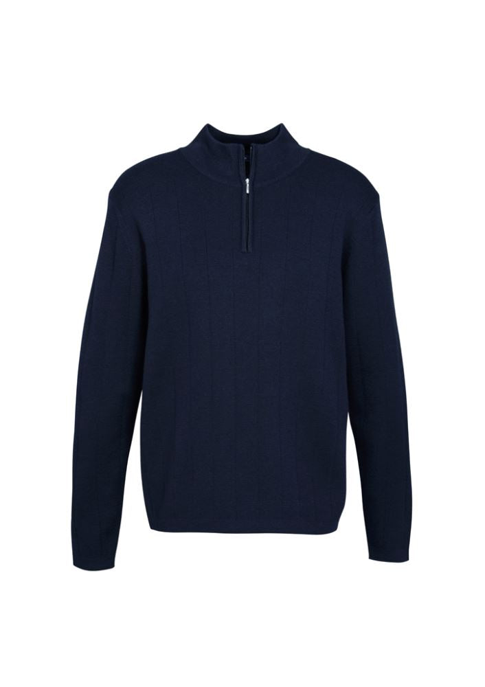 Men's navy pullover made of 80% Merino wool for warmth and style, perfect for casual or professional settings. Size L.