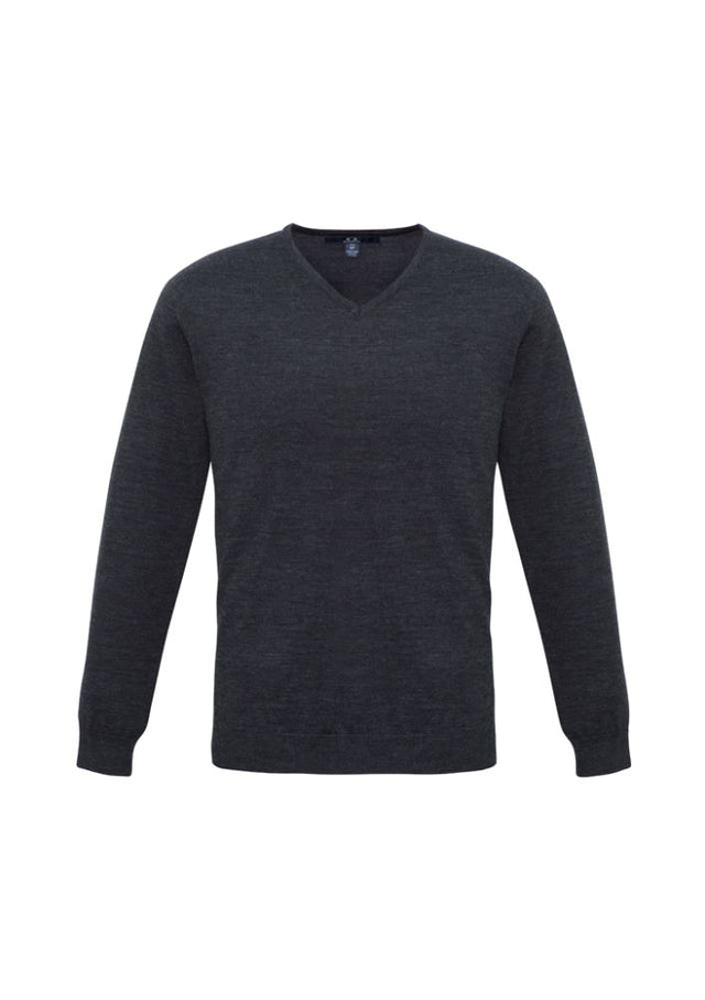Men's Milano Pullover in Charcoal, 3XL, featuring V-neck design and ribbed panels for style and comfort. Ideal for casual and professional wear.