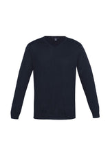 Men's 5XL Milano Pullover in navy, made of wool-acrylic blend, featuring V-neck and ribbed details for comfort and style.