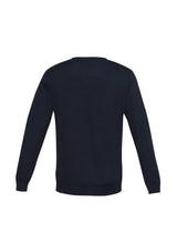 Men's navy Milano Pullover in size 5XL, featuring a V-neck, ribbed panels, and crafted from warm, breathable wool-acrylic blend.