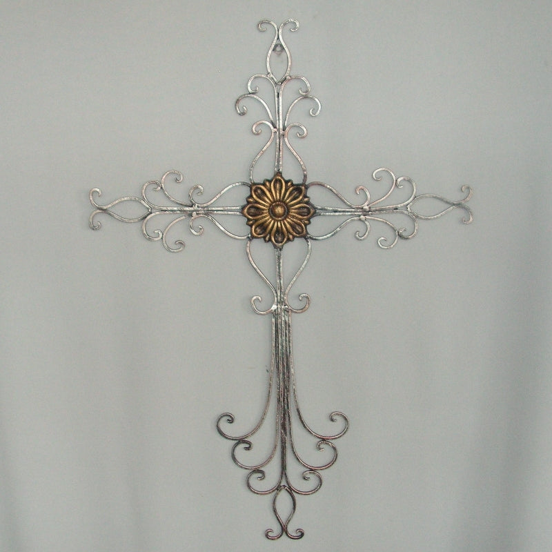 Elegant silver and gold cross wall art (50 x 73 cm) that adds a sophisticated focal point to any living space.