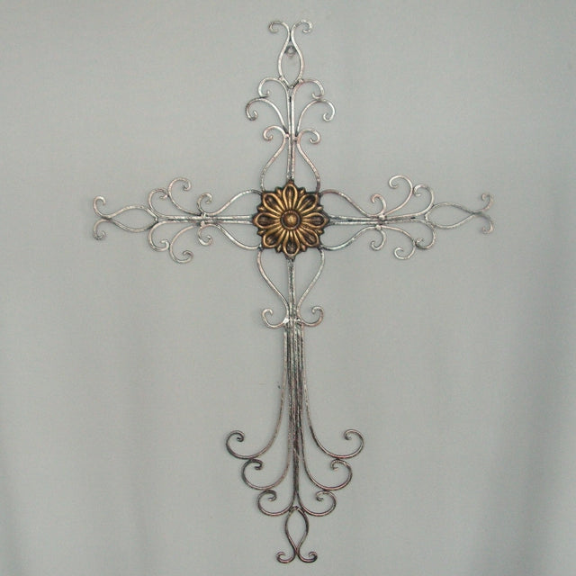 Elegant silver and gold cross wall art (50 x 73 cm) that adds a sophisticated focal point to any living space.