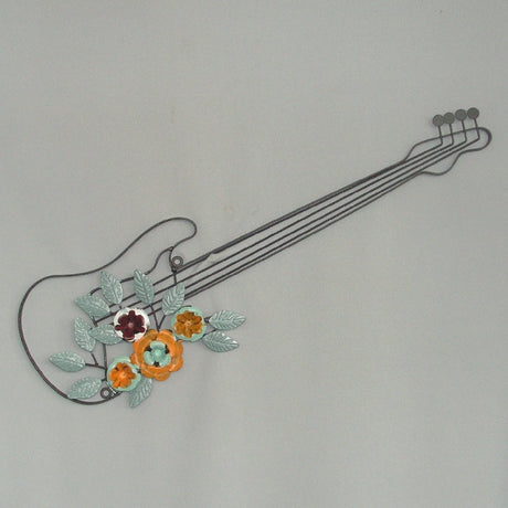 Colorful wall art featuring a guitar entwined with variegated flowers, measuring 19 x 59cm, perfect for music lovers.