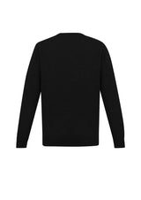 Mens Roma Pullover in black, Size 3XL, crafted from Merino wool blend, featuring a V-neck and relaxed ribbed cuffs.