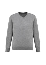 Mens Roma Pull over in Silver, Size XS, featuring a relaxed V-neck and ribbed cuffs for comfort and style.