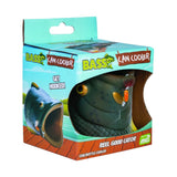 Can cooler with a largemouth bass design, featuring realistic texture and insulating vinyl for keeping drinks cold.