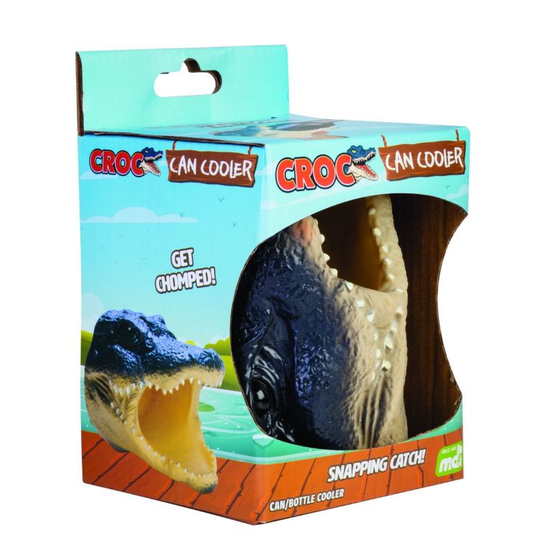 Crocodile-shaped can cooler with realistic scales and teeth, perfect for keeping drinks chilled at parties and gatherings.