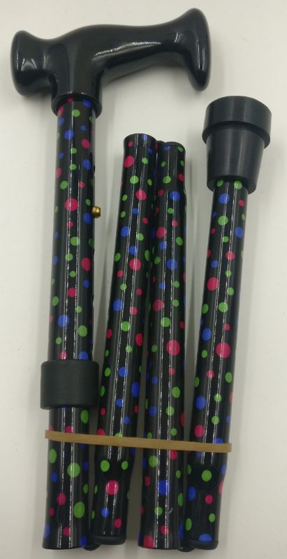 Stylish Walking Stick - Dots, adjustable height 80-92cm, folds compactly, offers comfort and support for better mobility.