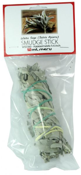 White Sage Smudge Stick 5-6 In, handcrafted for cleansing spaces, promoting positive energy, and enhancing meditation experiences.