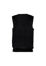 Men's Milano Vest in black, size L; contemporary V-neck, ribbed side panels, made from warm wool-acrylic blend for stylish layering.