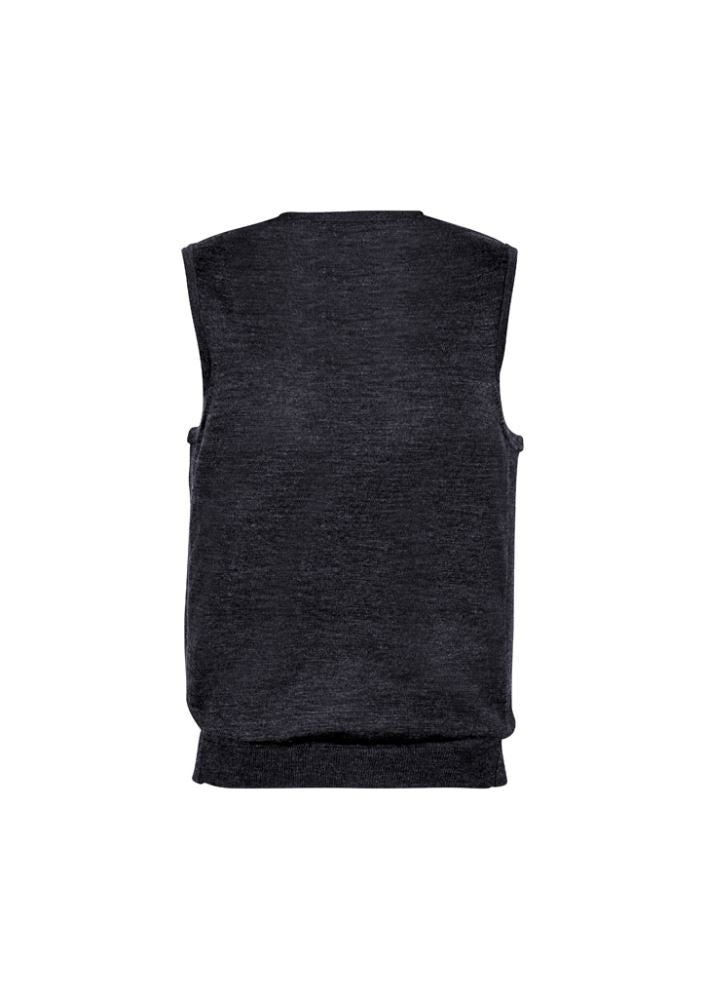 Charcoal Mens Milano Vest in 5XL, featuring V-neck design, ribbed sides, and soft wool-acrylic blend for comfort and style.