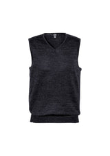 Men's charcoal Milano vest in 5XL, featuring V-neck style, ribbed side panels, made of soft wool-acrylic blend.