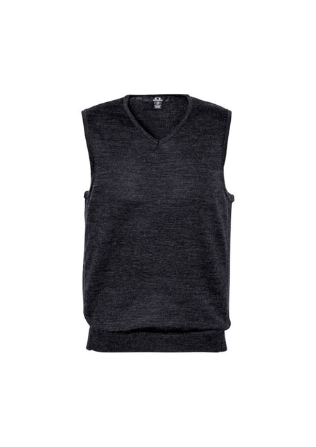 Mens Milano Vest in Charcoal, Size 3XL: stylish V-neck knit with ribbed side panels, crafted from wool and acrylic blend.