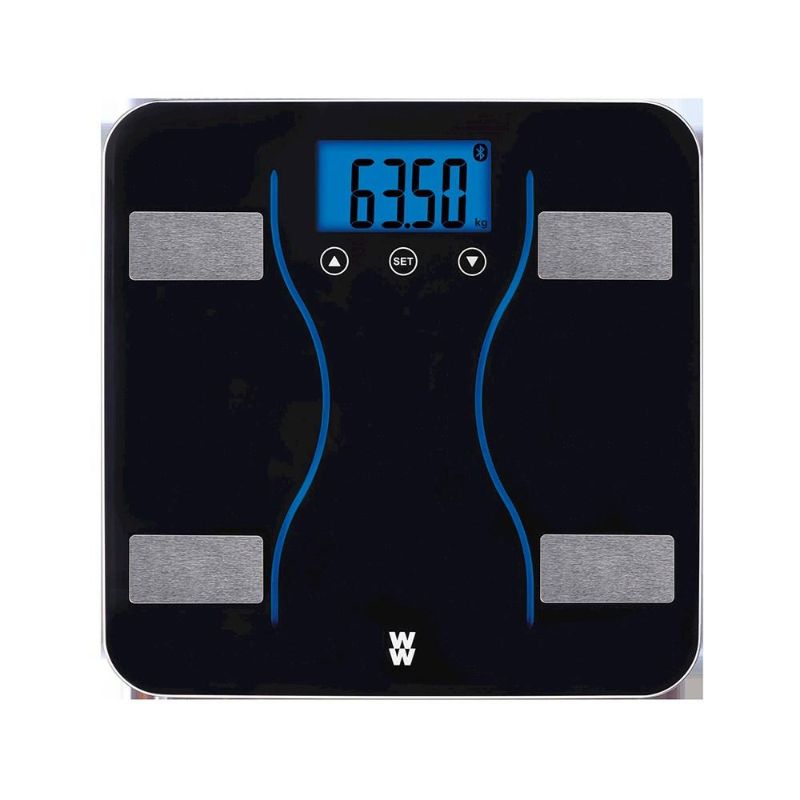 Conair Body Analysis Bluetooth Scale with sleek design, measures body fat, water, BMI, and syncs to the WW app.