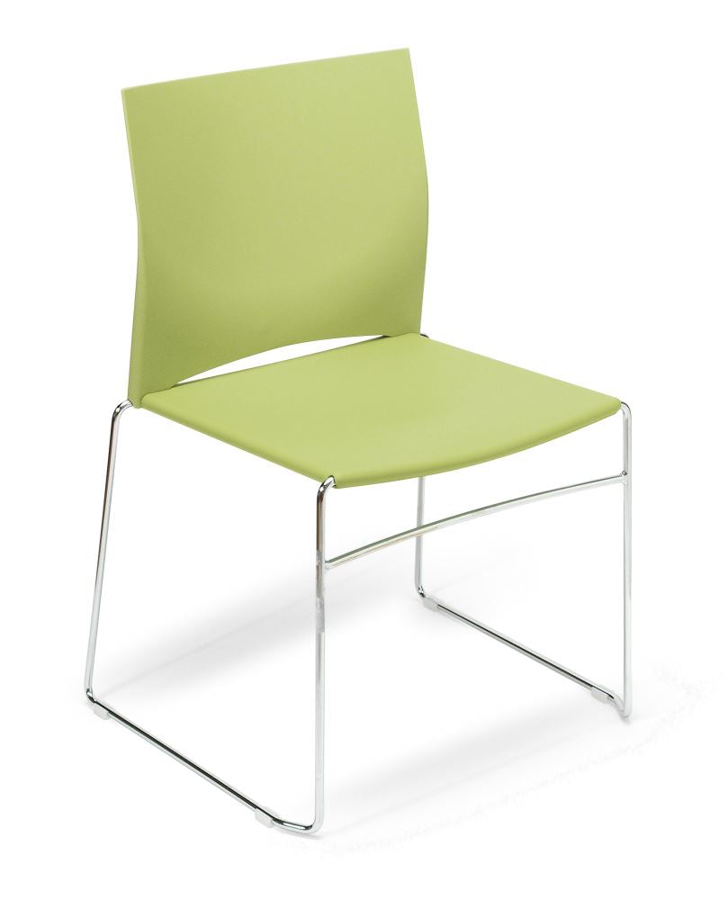 Chrome Frame Chair in vibrant avocado color with sturdy chrome frame, stackable, durable, and stylish for versatile seating.