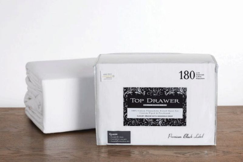 King Single Sheet Set - Flannelette - Top Drawer  180GSM (White)