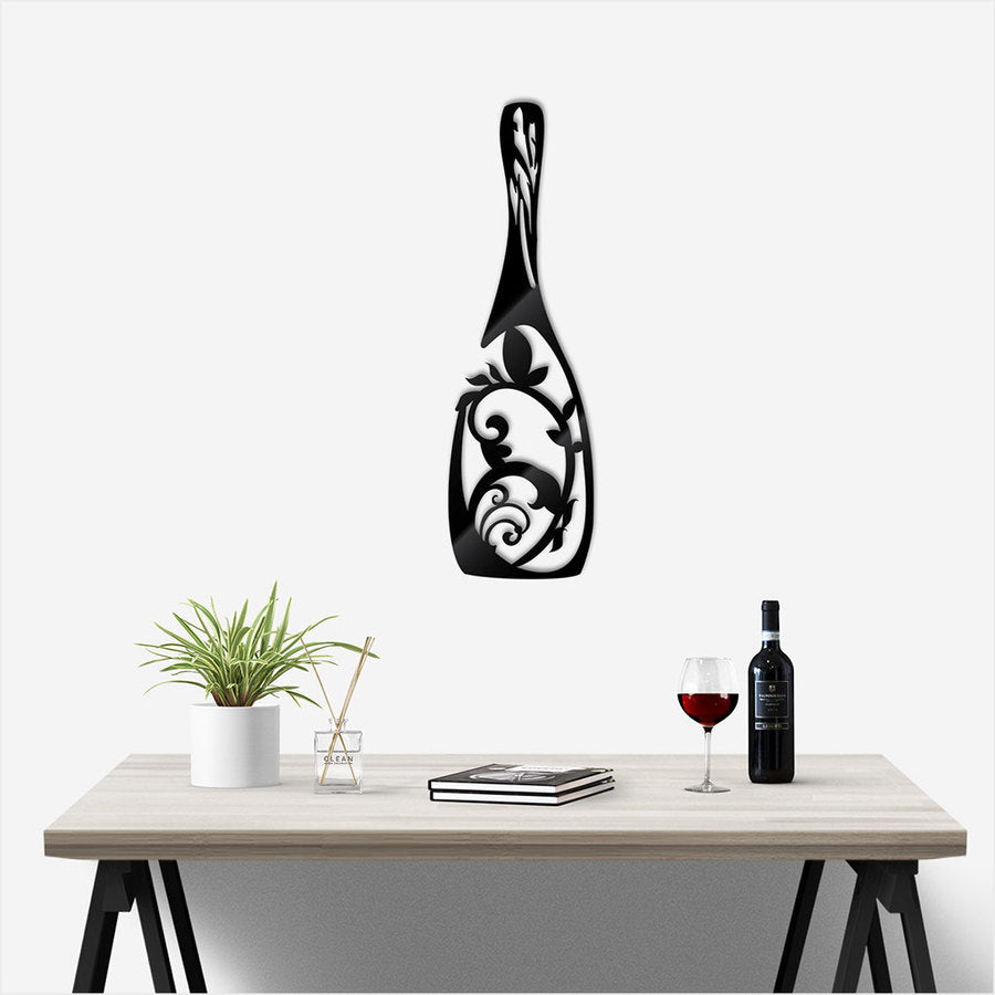 Stylish wall art featuring a wine bottle design, crafted from durable Black ACM; perfect for wine lovers and modern decor.