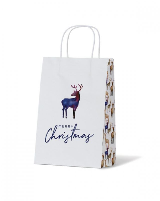 Charming junior paper bags with a festive reindeer design, perfect for holiday gifts and celebrations.