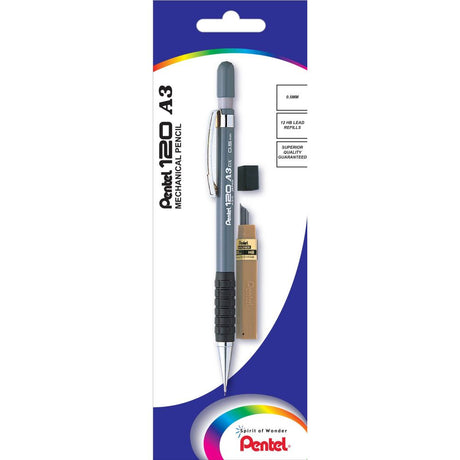 PENTEL XA315 0.5mm mechanical pencil with grey barrel, ergonomic grip, and fixed sleeve for precision drafting and writing.