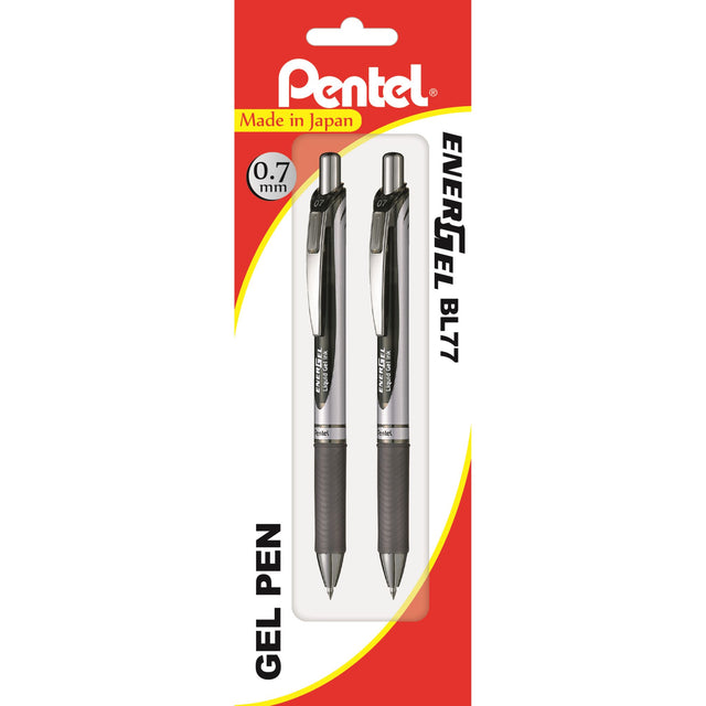 Pentel Energel Ballpoint Pen Deluxe Pk2 in black, featuring a sleek design, ergonomic grip, and ultra-smooth quick-drying ink.