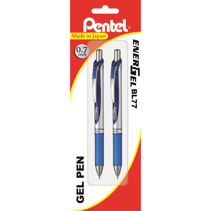 Pentel Energel Ballpoint Pen Retractable Deluxe Pk2 Blue Hangsell