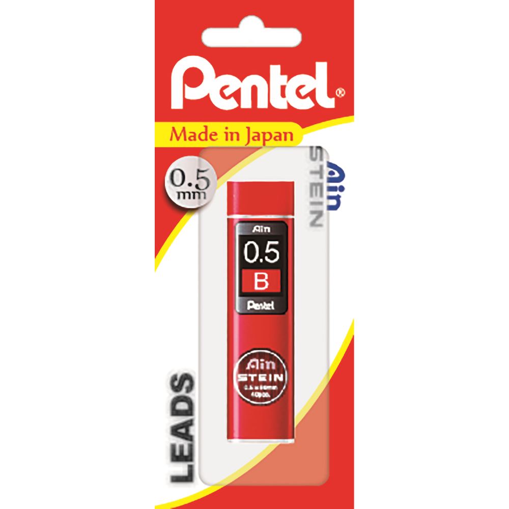 Pentel Ain Stein 0.5mm B leads in a swivel-top tube; durable, precise, and eco-friendly for smooth writing and drawing.