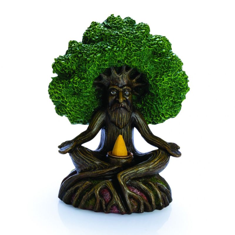 Intricately designed backflow incense burner shaped like an ancient tree, producing mesmerizing smoke effects.