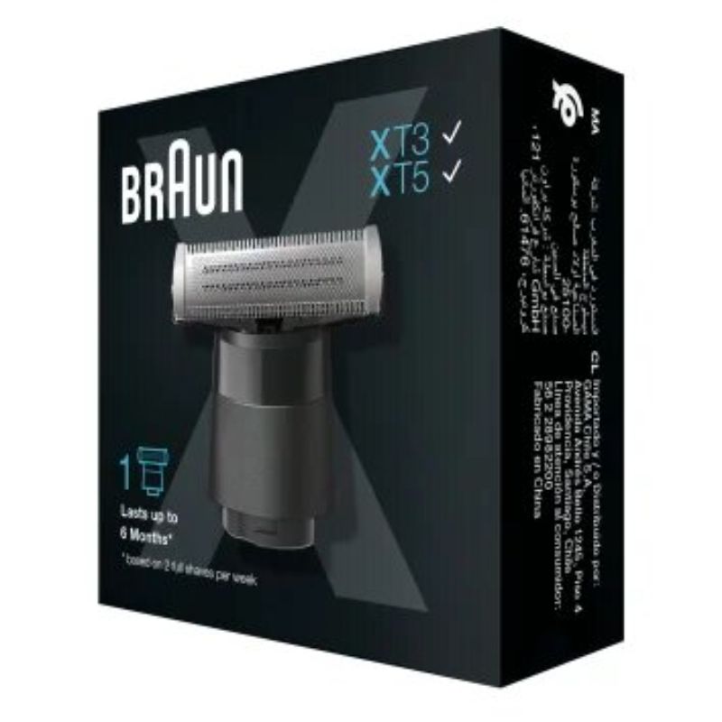 Replacement blade for Braun Series X XT10 in black, featuring 4D-Blade technology for precise, comfortable shaves.