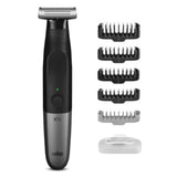 Braun Series X XT5100 Trimmer in black and silver, featuring 4D-Blade technology for precision grooming in wet and dry conditions.