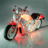 LED table lamp designed as a motorcycle, 29 cm tall, emits a warm glow, perfect for kids' rooms and themed decor.