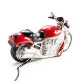 Motorcycle-shaped LED table lamp, 29cm tall, emits a warm glow, perfect for themed decor and children's rooms.