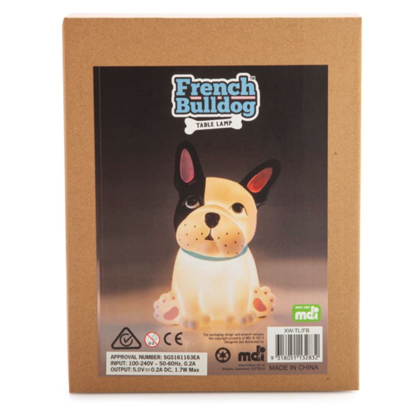 Adorable French Bulldog table lamp (18cm) with low voltage LED, perfect as an ornament and cozy light for any room.