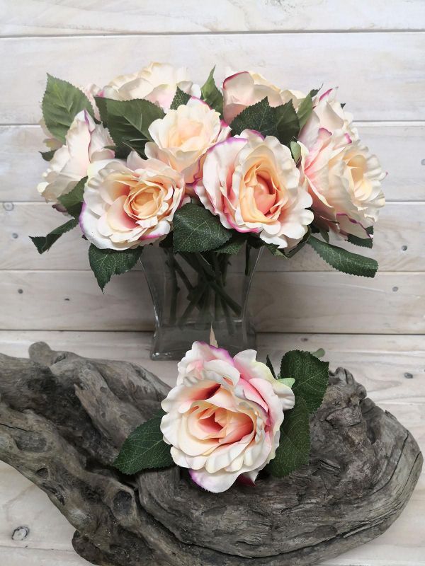 Lifelike artificial peach rose stem, perfect for elegant decor and lasting floral arrangements without maintenance.