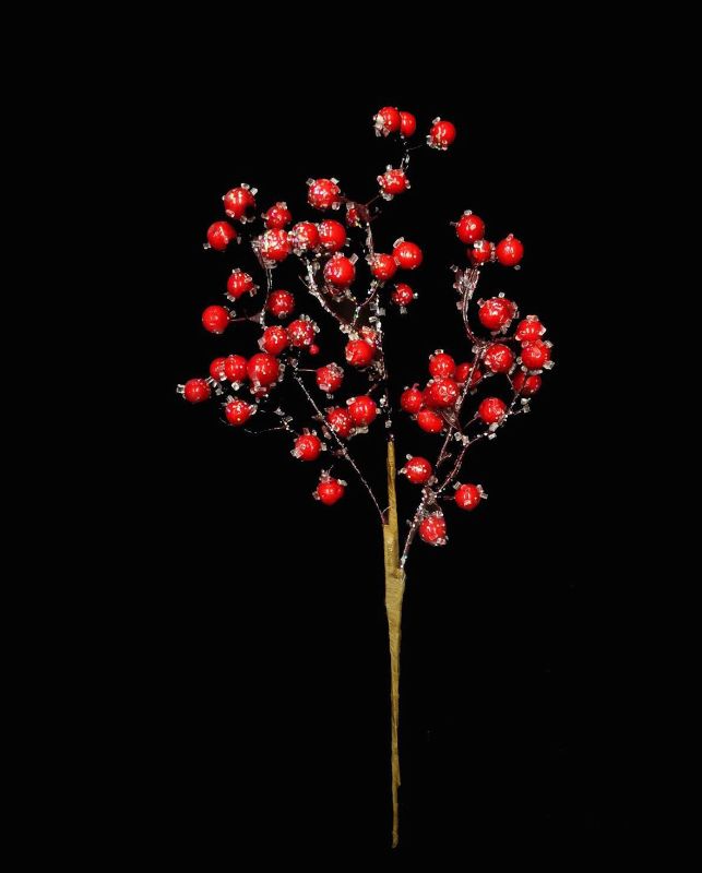 Vibrant red Artificial Sugar Berry Pick, perfect for floral arrangements and home decor, mimics real berries beautifully.