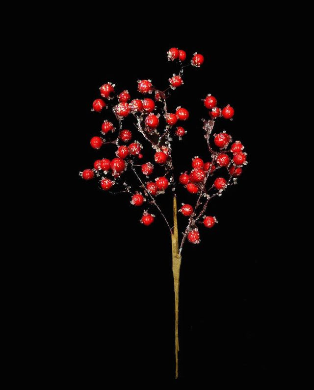Vibrant red Artificial Sugar Berry Pick, perfect for floral arrangements and home decor, mimics real berries beautifully.