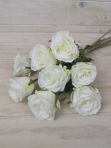 Artificial white rose bud bundle with 8 lifelike flowers, perfect for elegant decor and lasting beauty without maintenance.