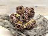 Artificial rose posies in rich coffee hue, featuring 6 lifelike flowers, perfect for elegant home decor without maintenance.