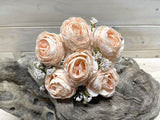 Artificial peach rose posies in a dry look, featuring 6 lifelike flowers for stylish, low-maintenance home decor.