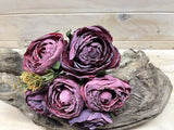Artificial TT Wine rose posies bundle with 6 lifelike flowers, perfect for elegant decor and hassle-free arrangements.